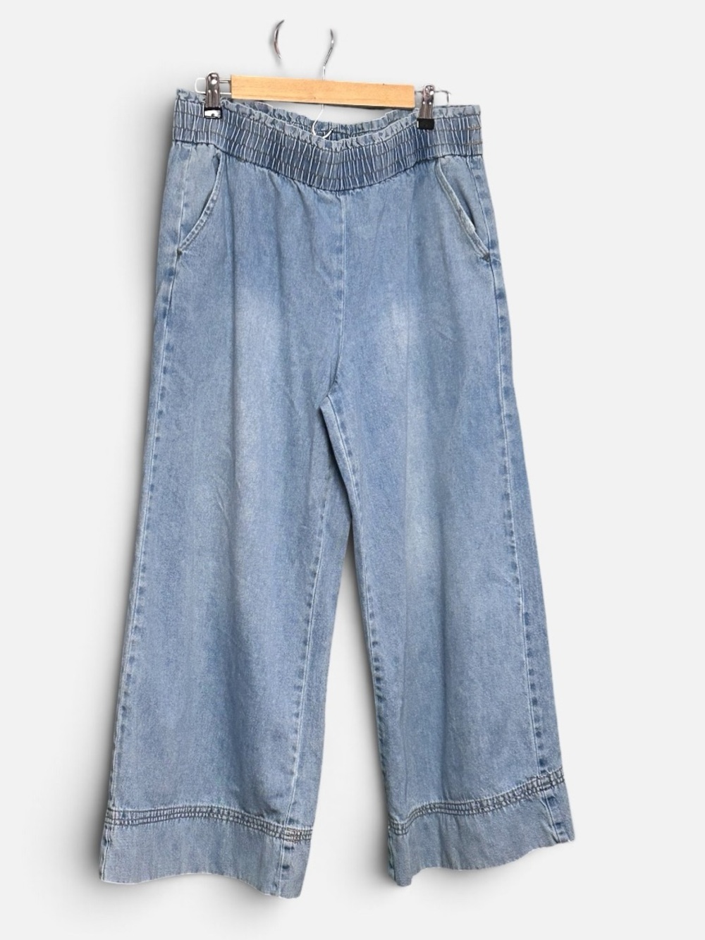 Kensie Light Blue Wide-Leg Jeans with Elastic V-Waist